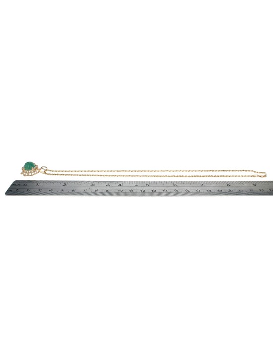 Emerald Cabochon and Diamond Drop on Rope Chain Necklace